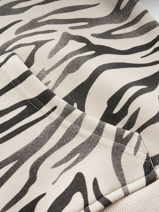 All-Over Tiger Zebra Animal Pattern Boxy Zip Hoodie