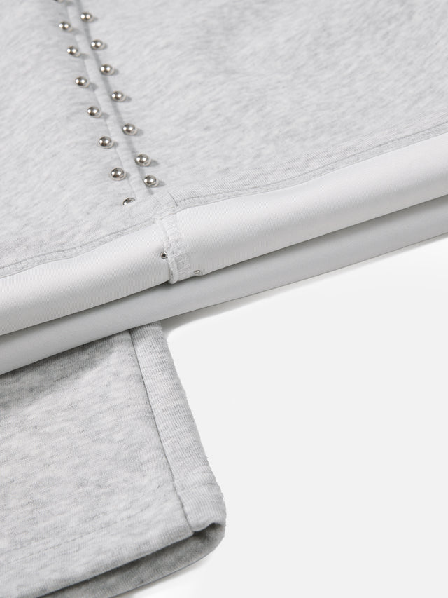 Studded Foldover-Waist Curved-Seam Baggy Sweatpants