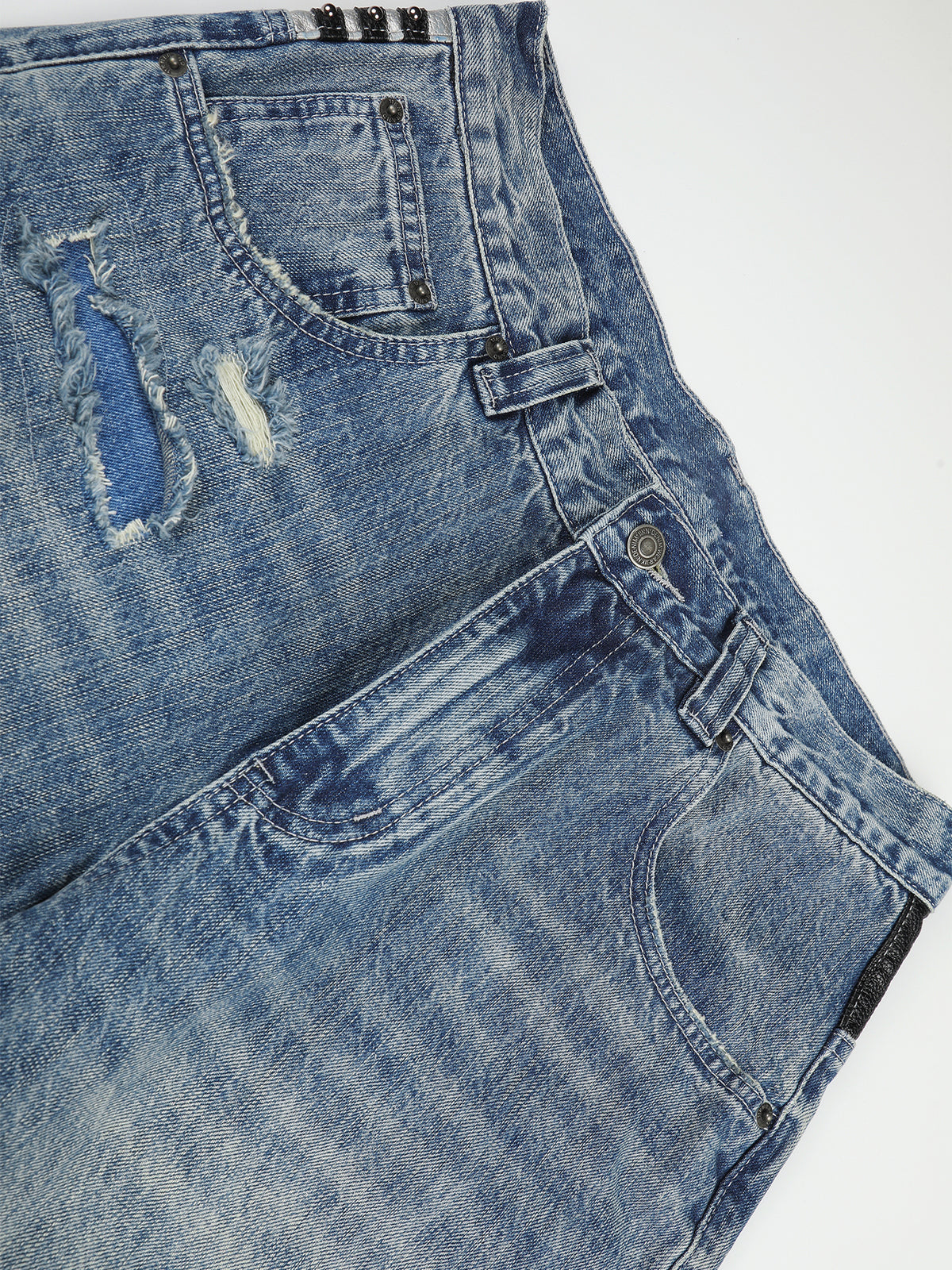 Star-and-Stripe Yoke Distressed Straight-Leg Jeans