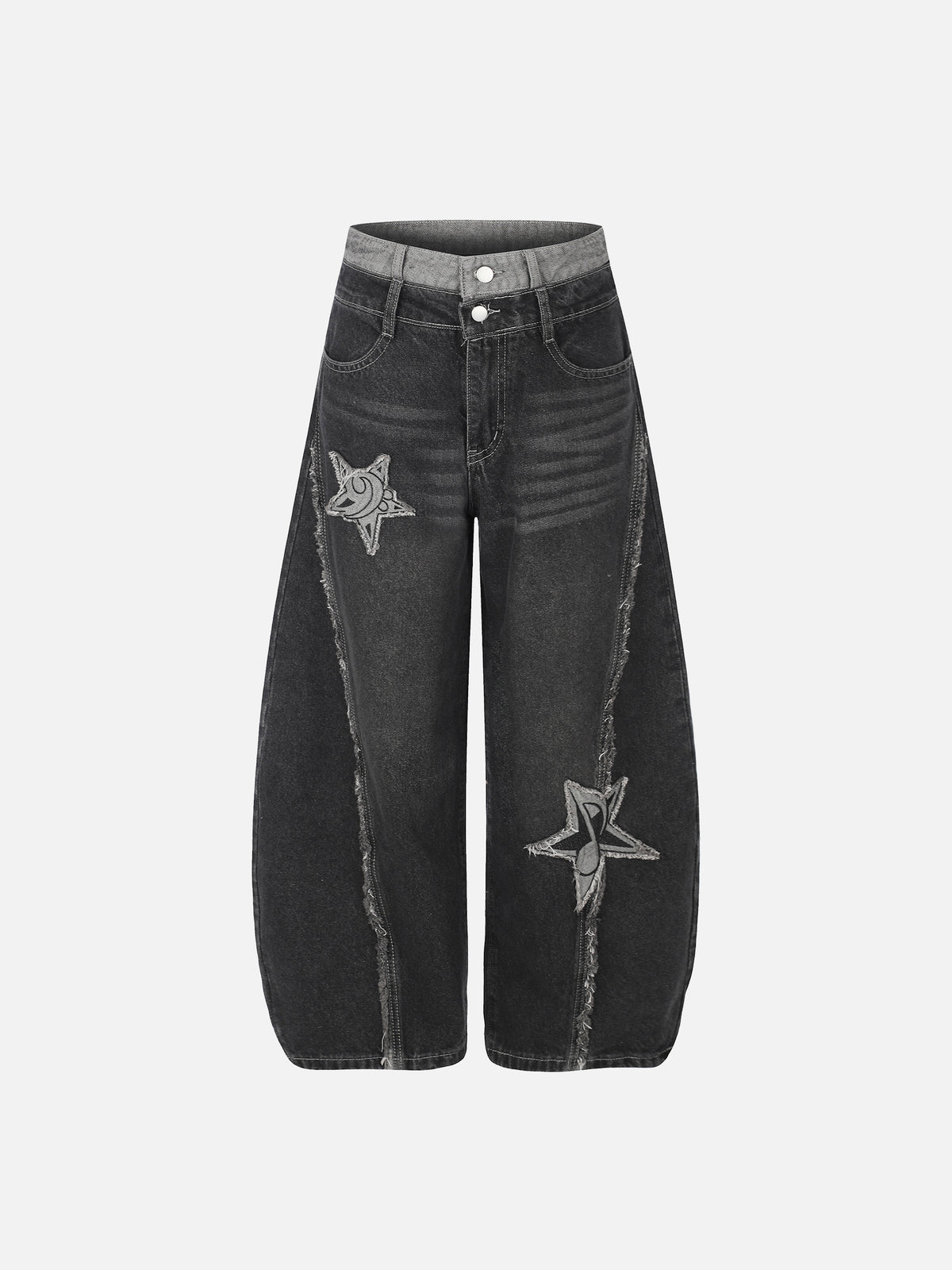 Double-Waist Star-Patch Baggy Jeans