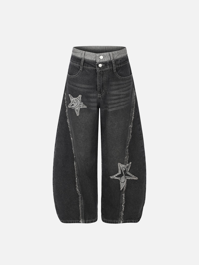 Double-Waist Star-Patch Baggy Jeans