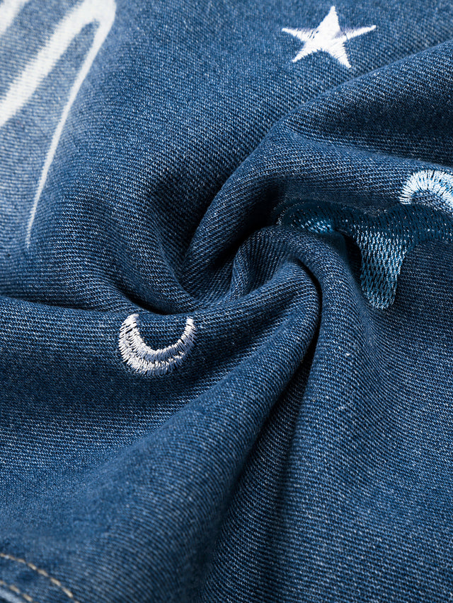 Horse-Embroidered Baggy Jeans