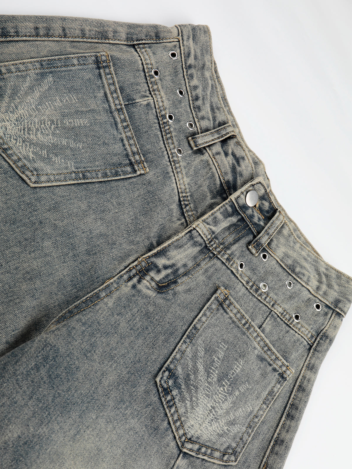 Washed Patch-Pocket Baggy Jeans
