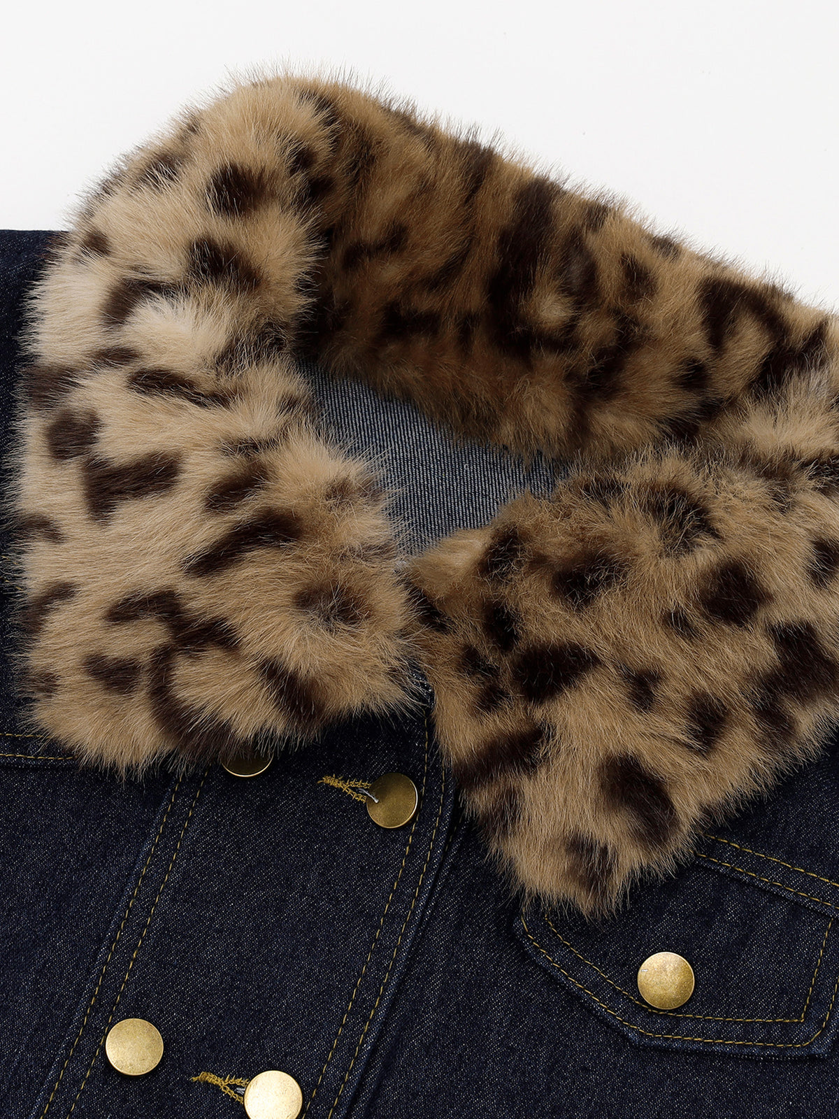 Double-Breasted Faux-Fur Collar Boxy Denim Jacket