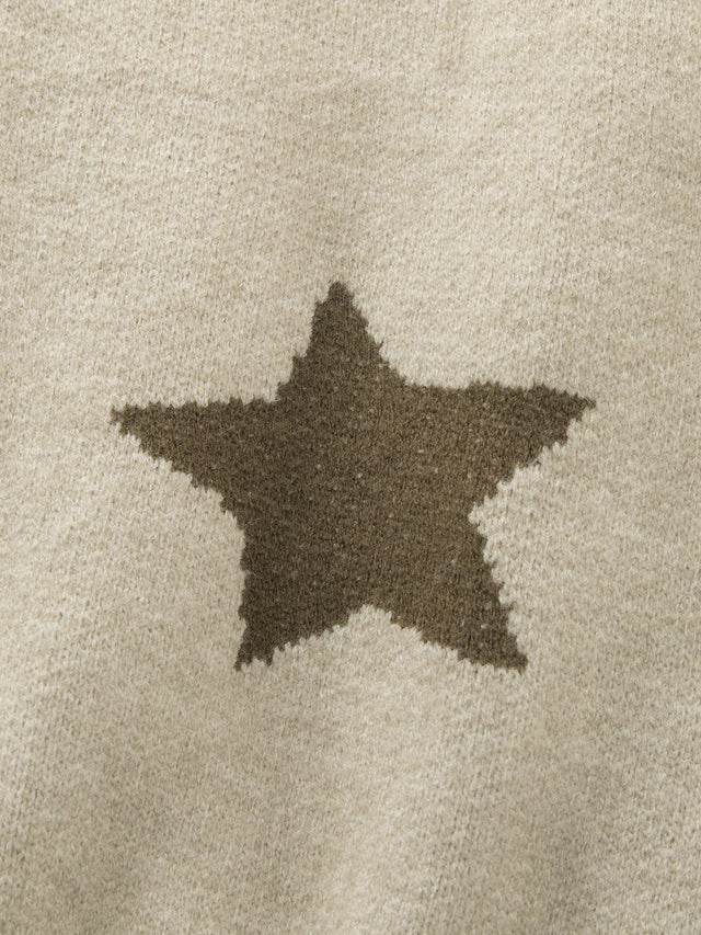 All-Over Star Jacquard Spread Collar Boxy Knit Cardigan