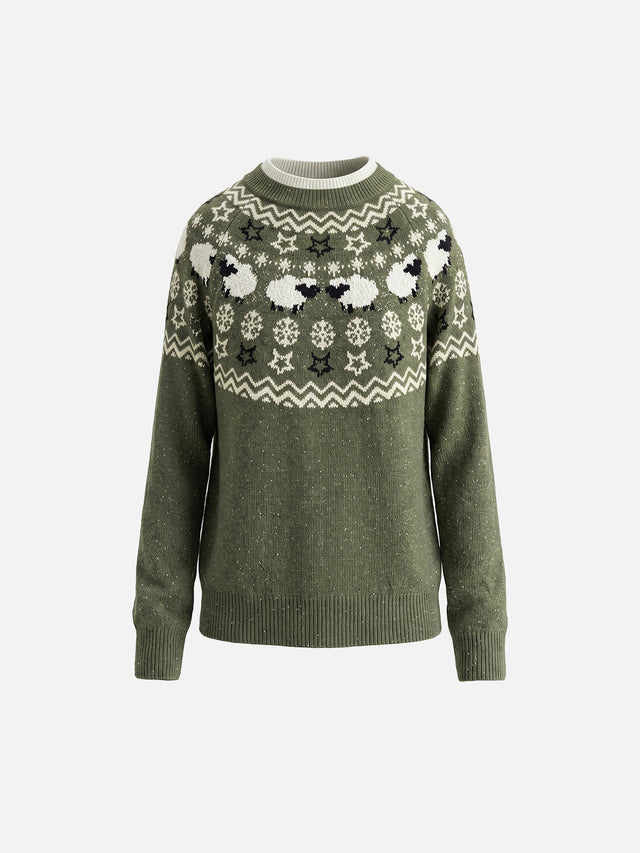 Nordic Fair Isle Sheep Pattern Oversized Knit Sweater