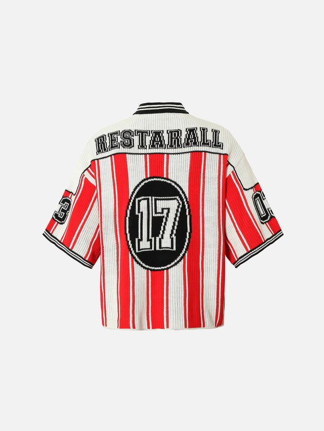 Number Striped Pattern Sports Knit Sweater