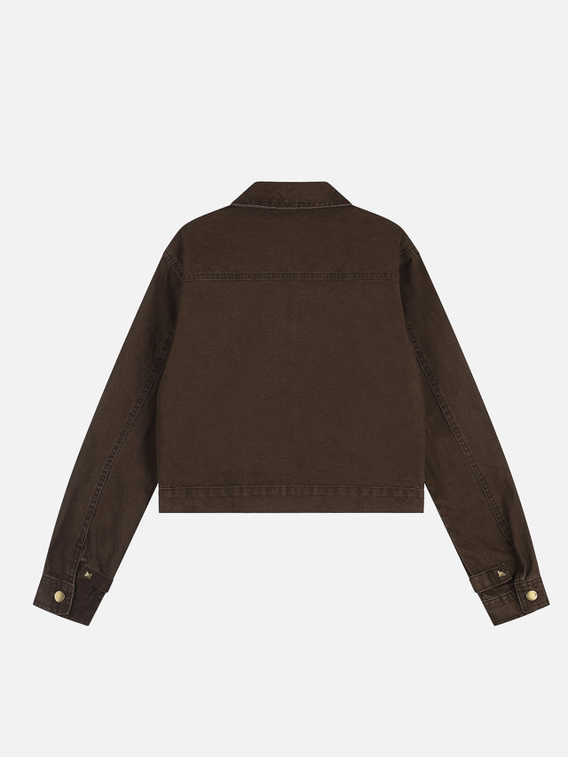 Studded-Trim Washed-Twill Cropped Jacket