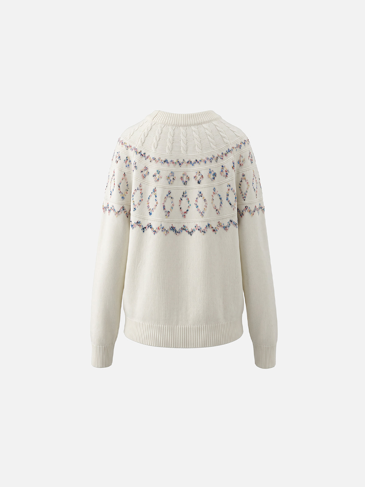 Cable-Knit Fair Isle Yoke Regular Pullover Sweater