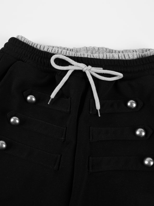 Double-Waistband Military Buttoned Straight-Leg Sweatpants