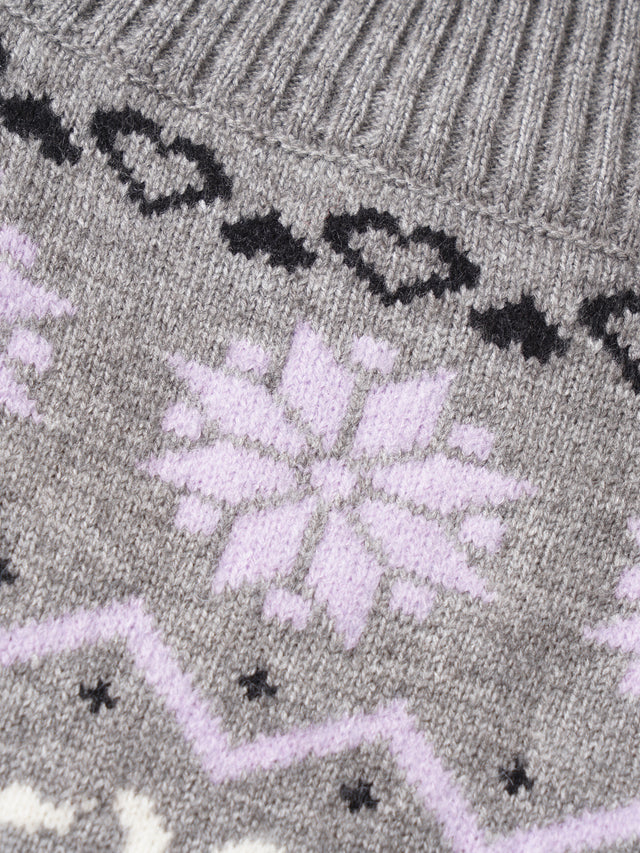 Cat & Snowflake Fair Isle Off-Shoulder Slim Knit Sweater
