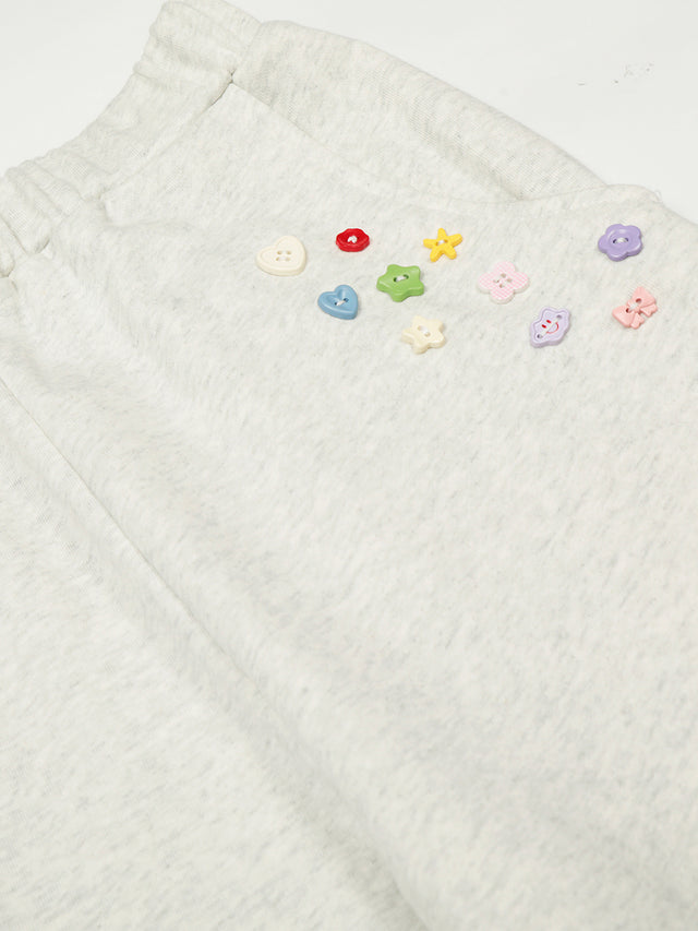 Novelty Button-Embellished Curved-Seam Baggy Barrel Sweatpants