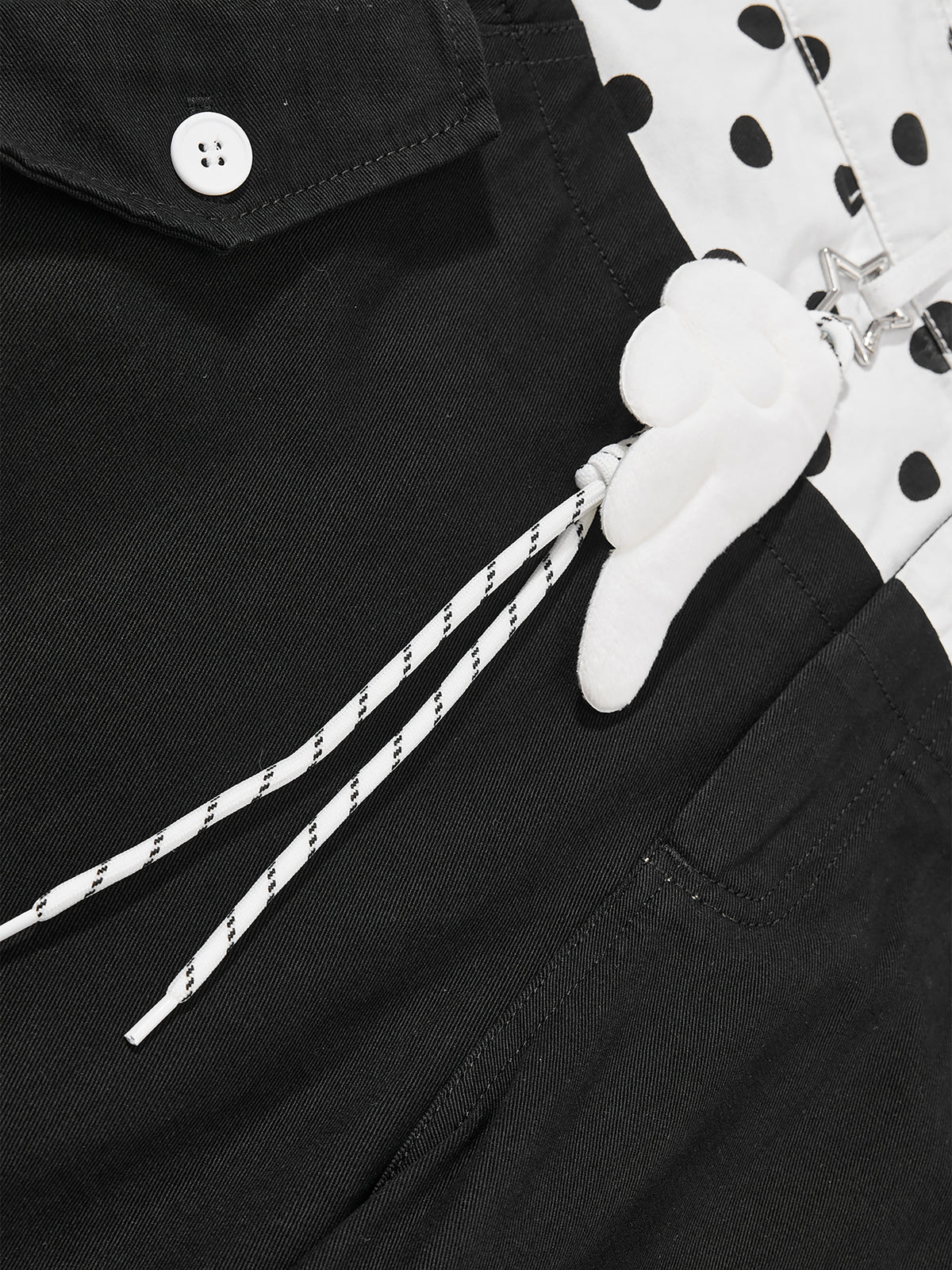 Polka-Dot Double-Waistband Baggy Casual Pants