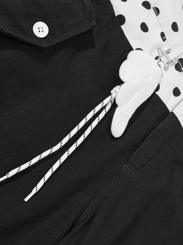 Polka-Dot Double-Waistband Baggy Casual Pants