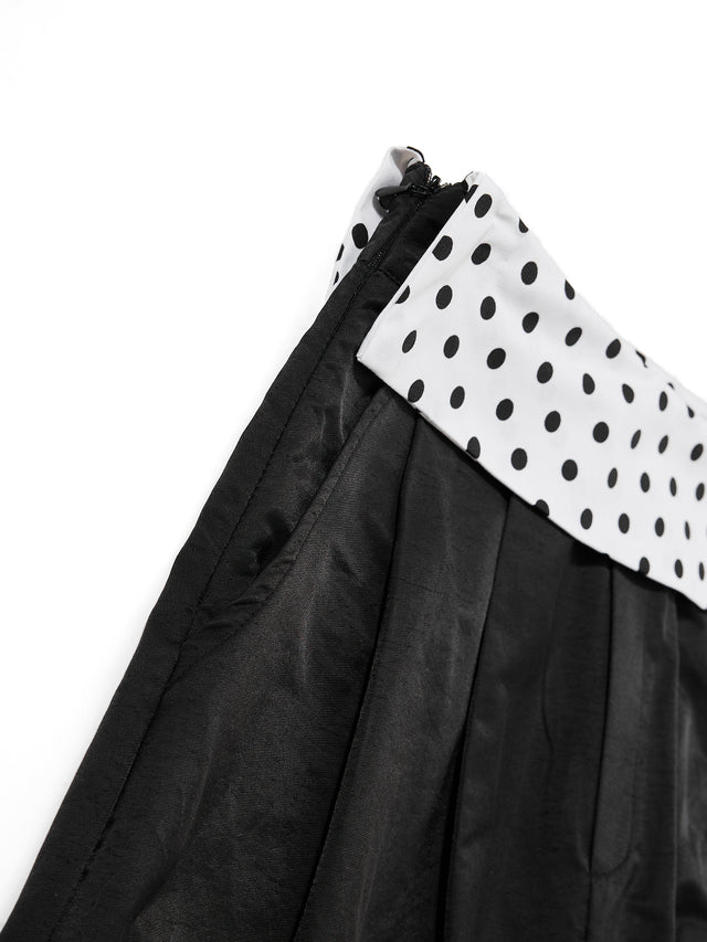 Polka-Dot Double-Waistband Patch Detail Baggy Parachute Pants