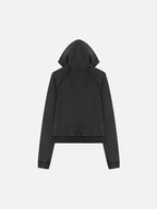 Washed Buckle-Strap Boxy Zip-Up Hoodie