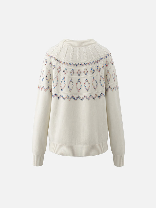 Cable-Knit Fair Isle Yoke Regular Pullover Sweater
