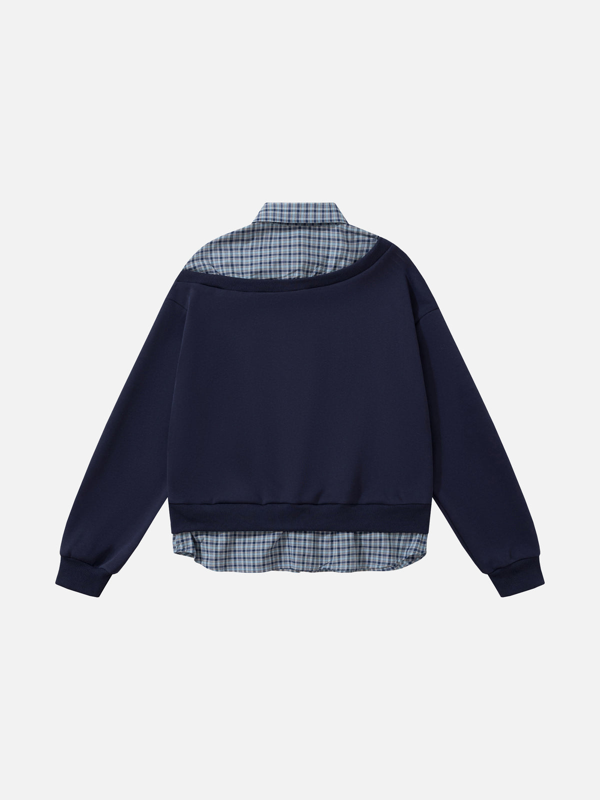Plaid Shirt-Layered Tie-Detail Oversized Sweatshirt