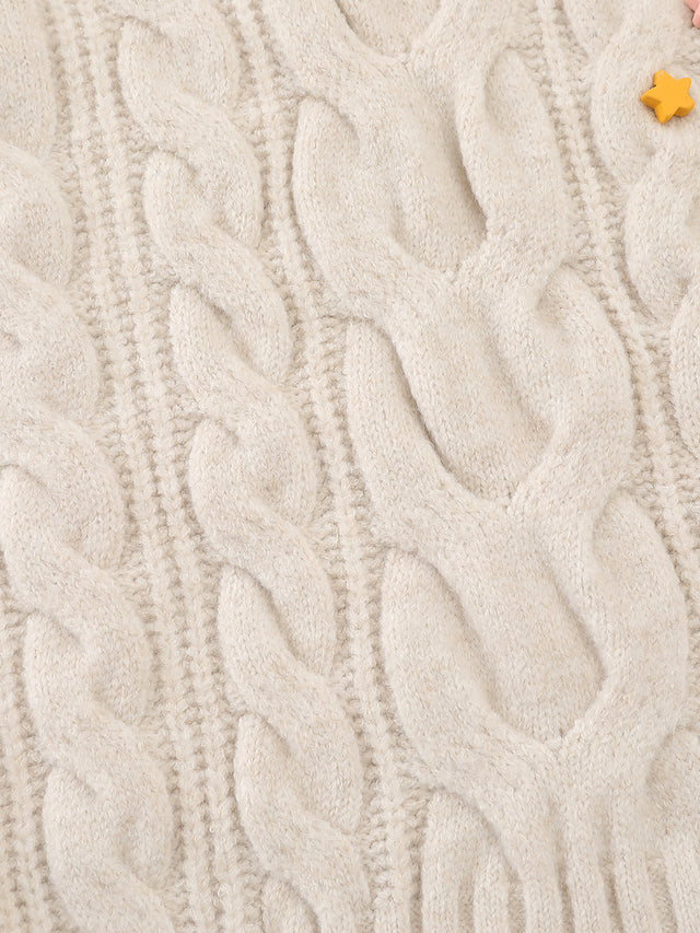 Wool-Blend Cable-Knit Asymmetrical-Collar Slim-Fit Short-Sleeve Sweater