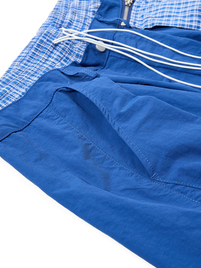 Plaid-Panel Asymmetric Double-Waistband Super Baggy Parachute Pants