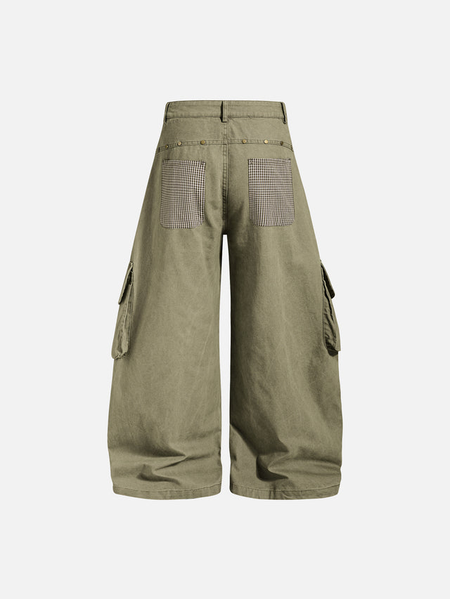 Houndstooth Star Appliqué Studded Baggy Cargo Pants