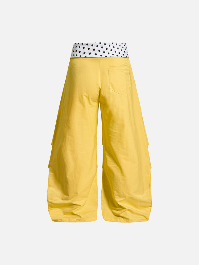 Polka-Dot Double-Waistband Patch Detail Baggy Parachute Pants