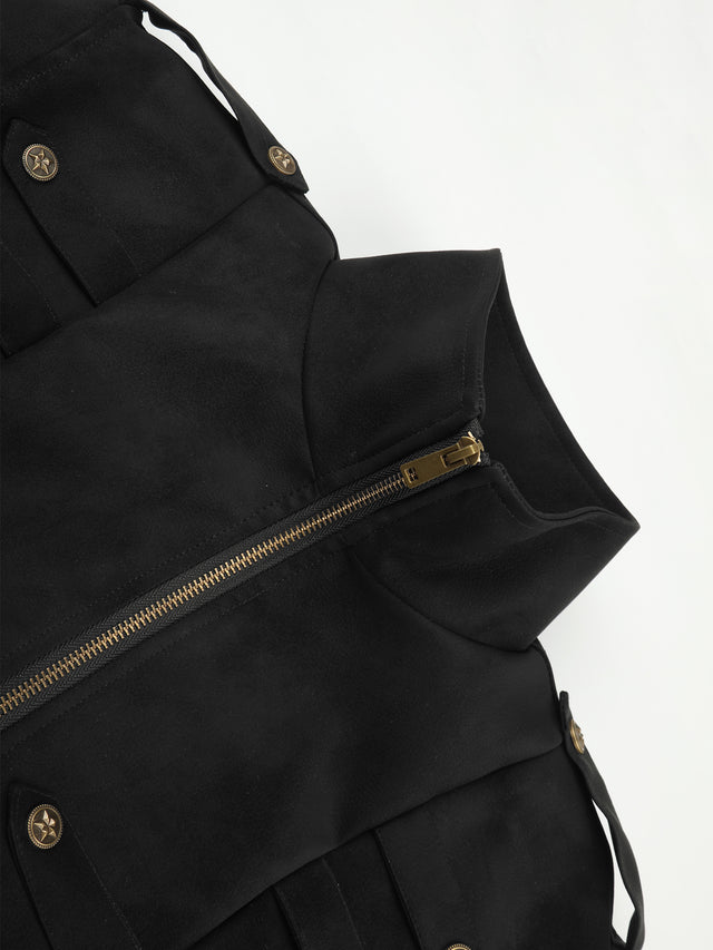 Metal Button-Embellished Boxy Jacket