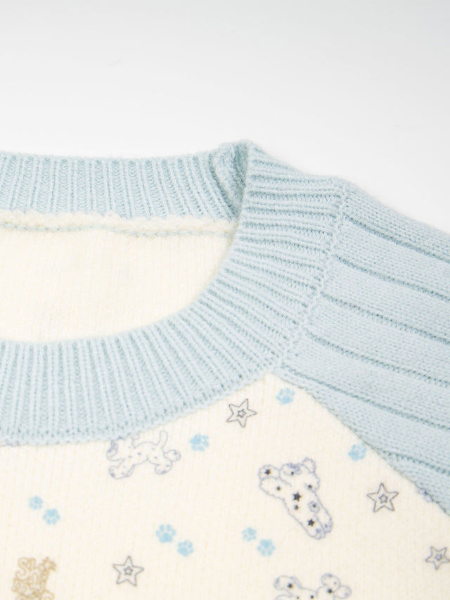 "I ♥ ME" Raglan Ribbed-Sleeve Jacquard Knit Sweater