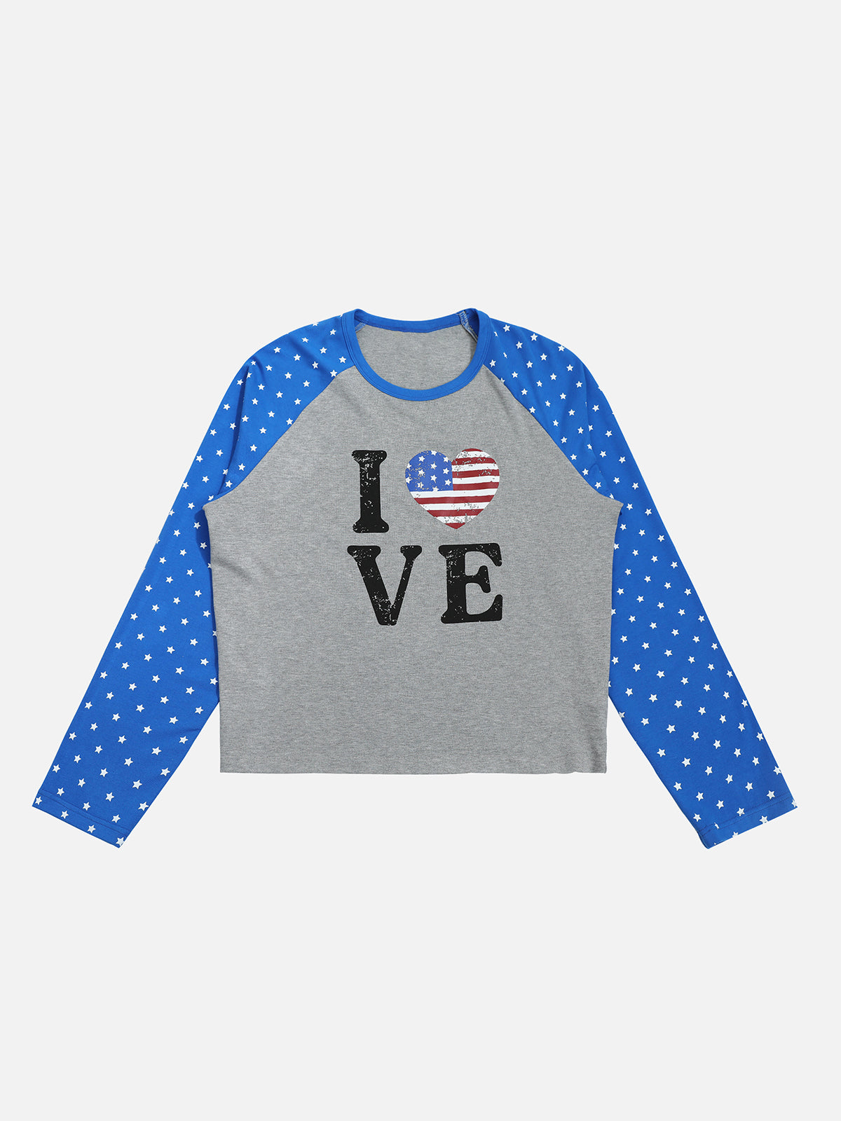 Star-Print Raglan Sleeve Cropped Graphic Long-Sleeve T-Shirt