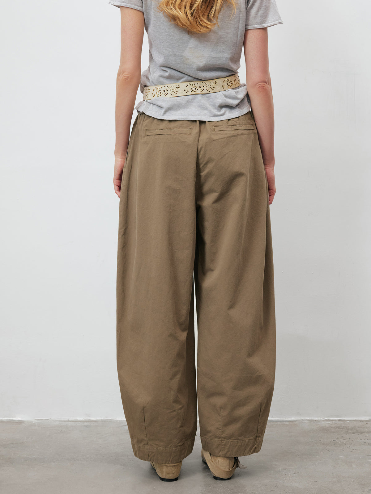 Beaded Drawstring Pleated Baggy Barrel Pants