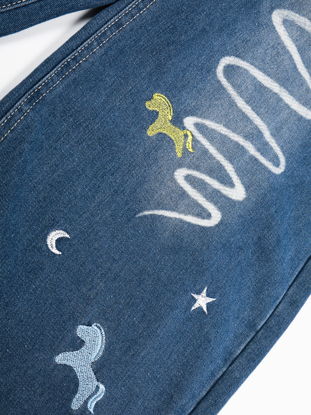 Horse-Embroidered Baggy Jeans