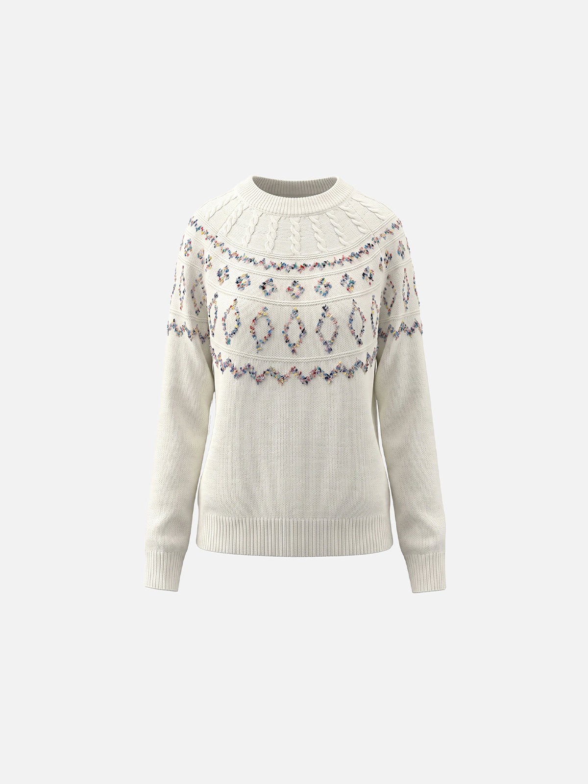 Cable-Knit Fair Isle Yoke Regular Pullover Sweater