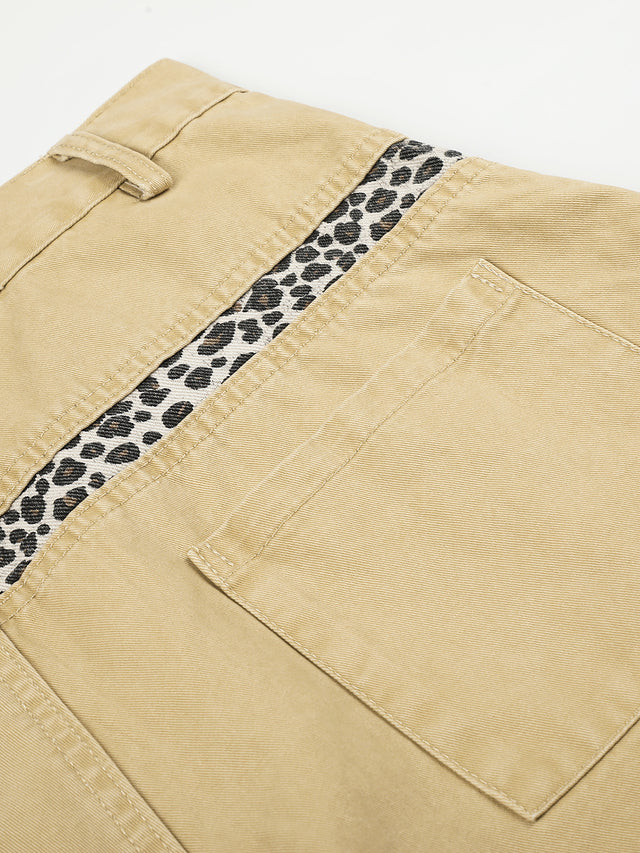 Leopard Print Patchwork Washed Baggy Jeans