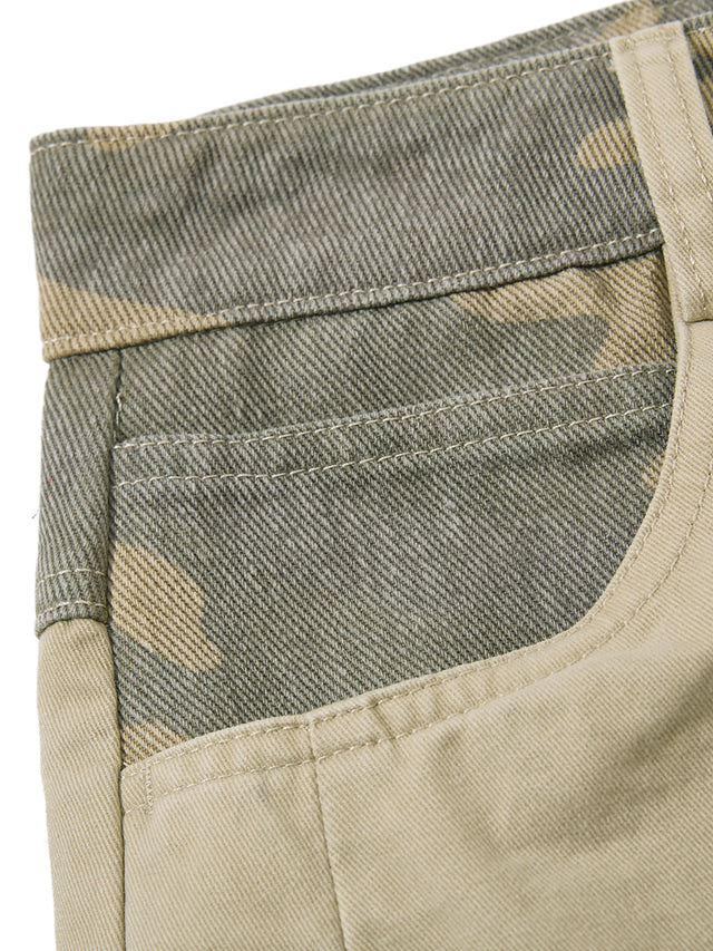 Camo-Paneled Cinch-Back Baggy Workwear Pants