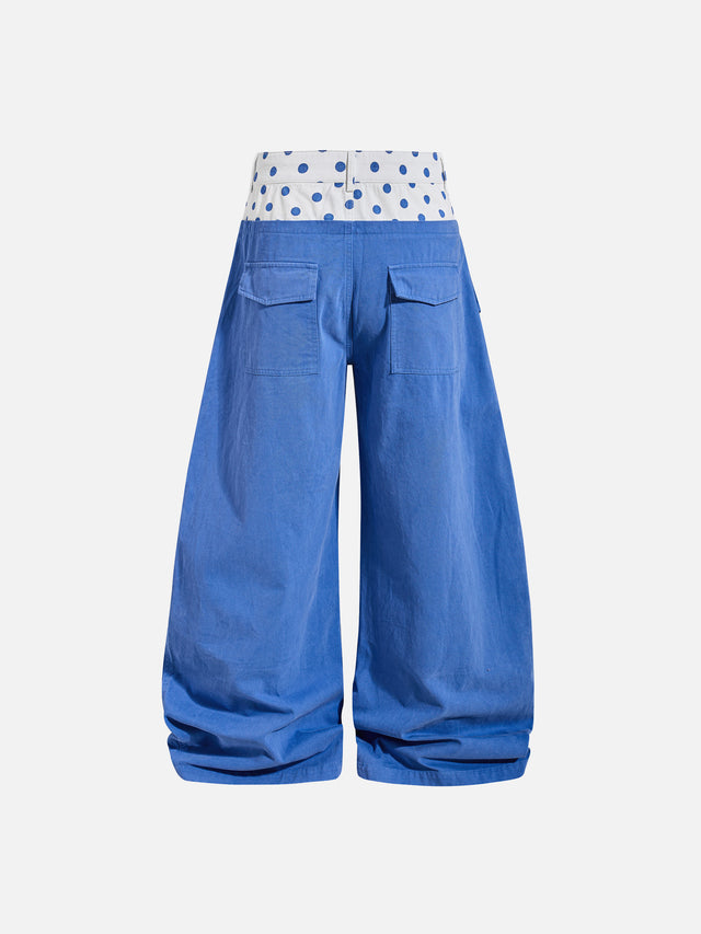 Polka-Dot Double-Waistband Baggy Casual Pants