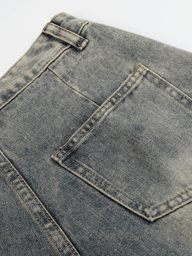 Washed Patch-Pocket Baggy Jeans