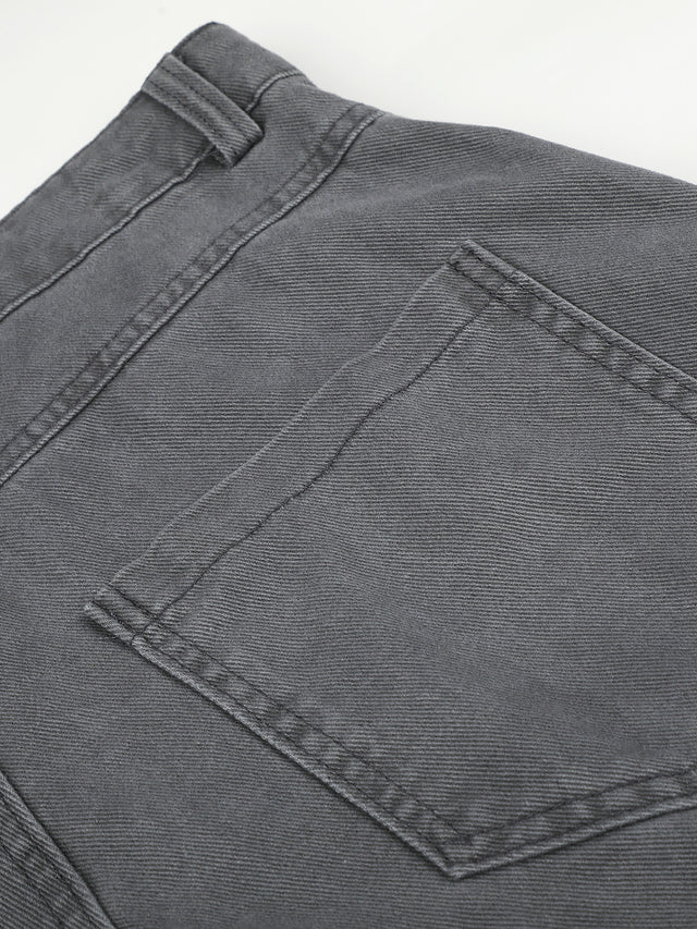 Washed Belt-Print Straight-Leg Cargo Jeans
