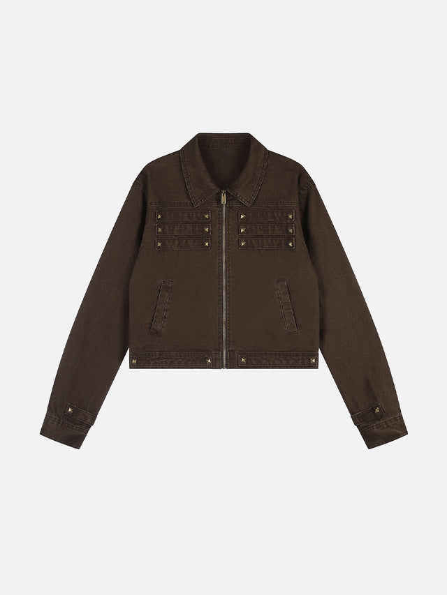 Studded-Trim Washed-Twill Cropped Jacket