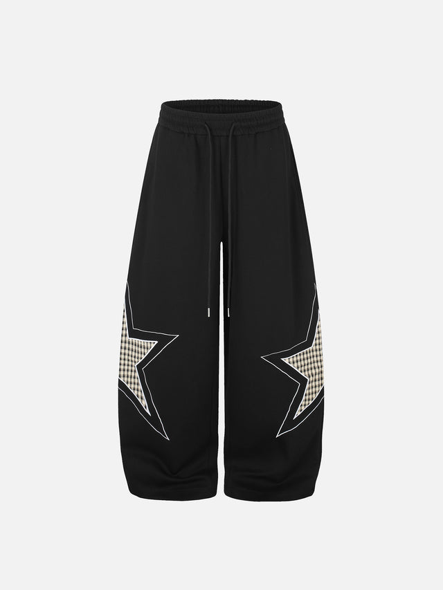 Plaid Star-Panel Baggy Sweatpants