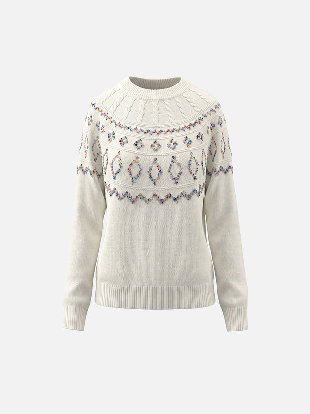Cable-Knit Fair Isle Yoke Regular Pullover Sweater