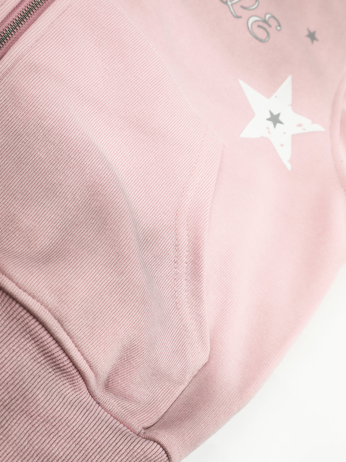 Star-Graphic Rhinestone-Trim Distressed Boxy Zip-Up Hoodie