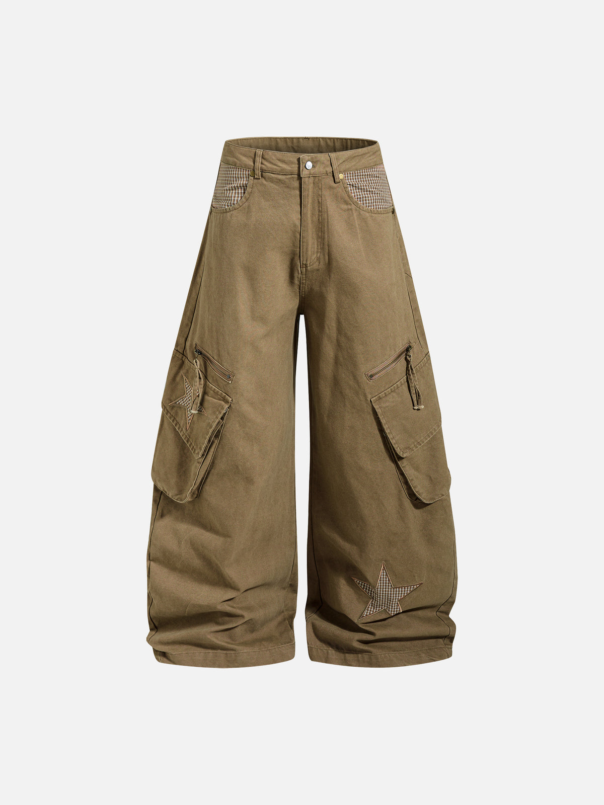 Houndstooth Star Appliqué Studded Baggy Cargo Pants