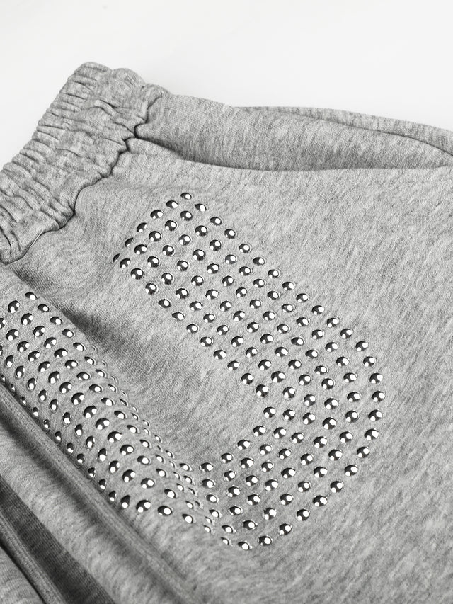 Studded Lettering Washed Baggy Sweatpants
