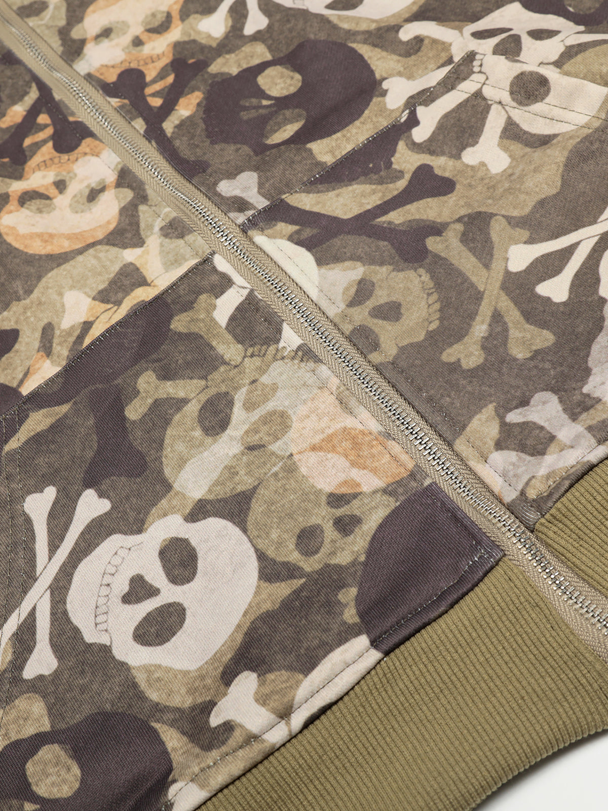 Skull Camo Fur-Trim Boxy Zip-Up Hoodie