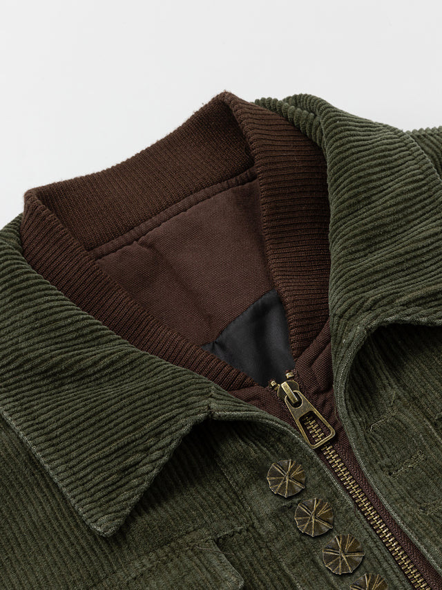 Star-Button Double-Layer Boxy Corduroy Jacket