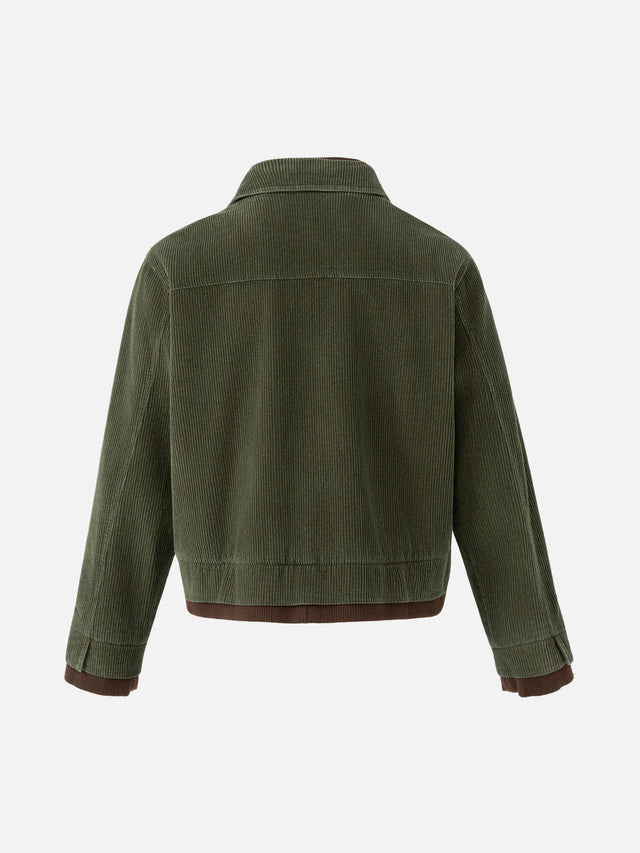 Star-Button Double-Layer Boxy Corduroy Jacket