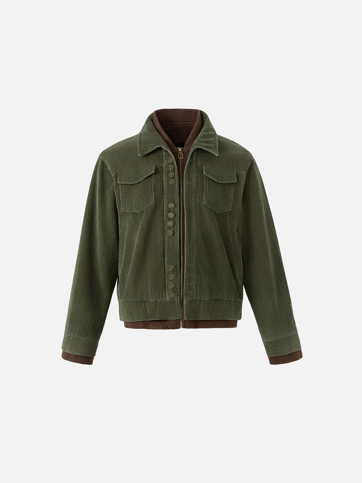 Star-Button Double-Layer Boxy Corduroy Jacket