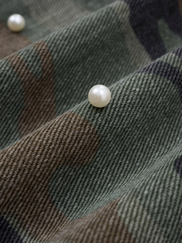 Pearl-Embellished Camo Baggy Cargo Jeans