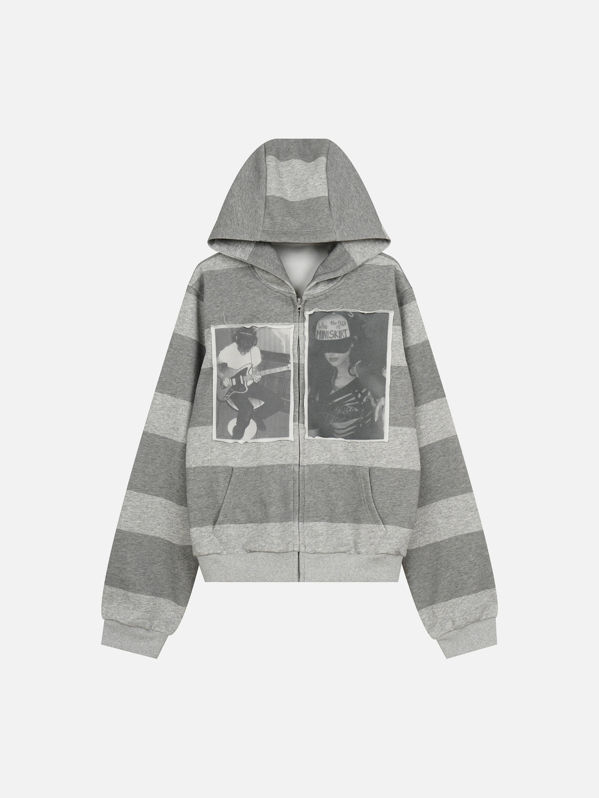 Photo-Print Striped Boxy Zip-Up Hoodie