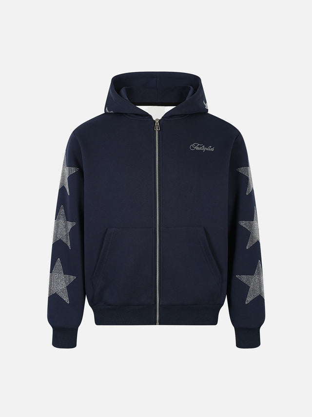 Rhinestone Star Sleeve Boxy Zip Hoodie